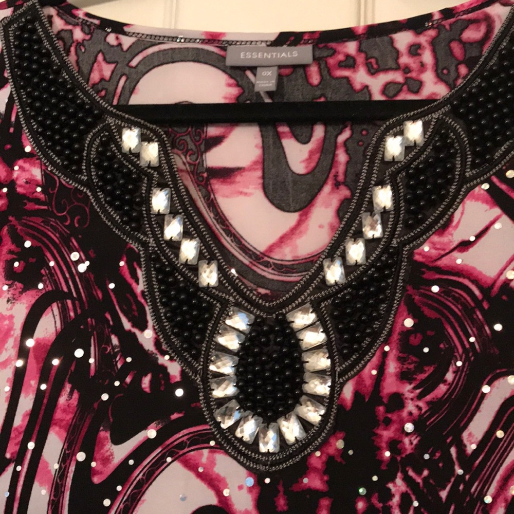 Essentials pink and black tunic Rhinestone V neck and Sequin bling super soft - Picture 2 of 8
